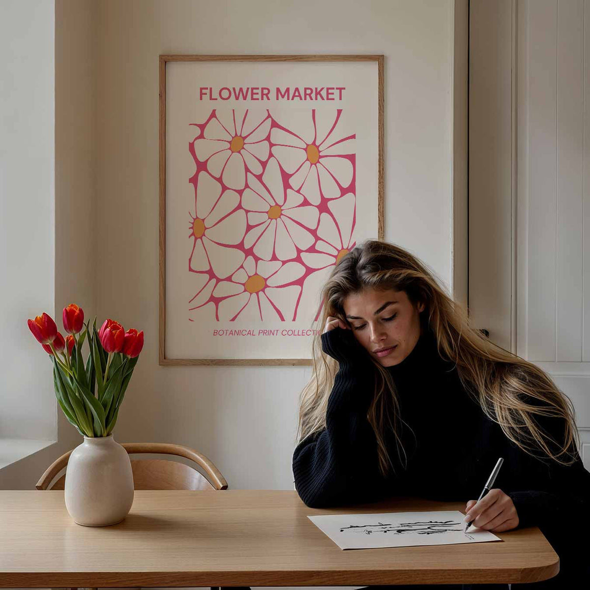 Bloemenmarkt – bloemen poster als moderne staande wanddecoratie
