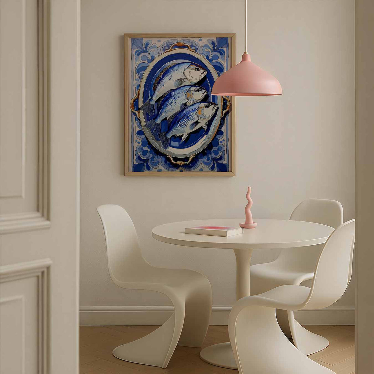 Stijlvolle Blauwe Visprint – culinaire wandkunst als portret poster