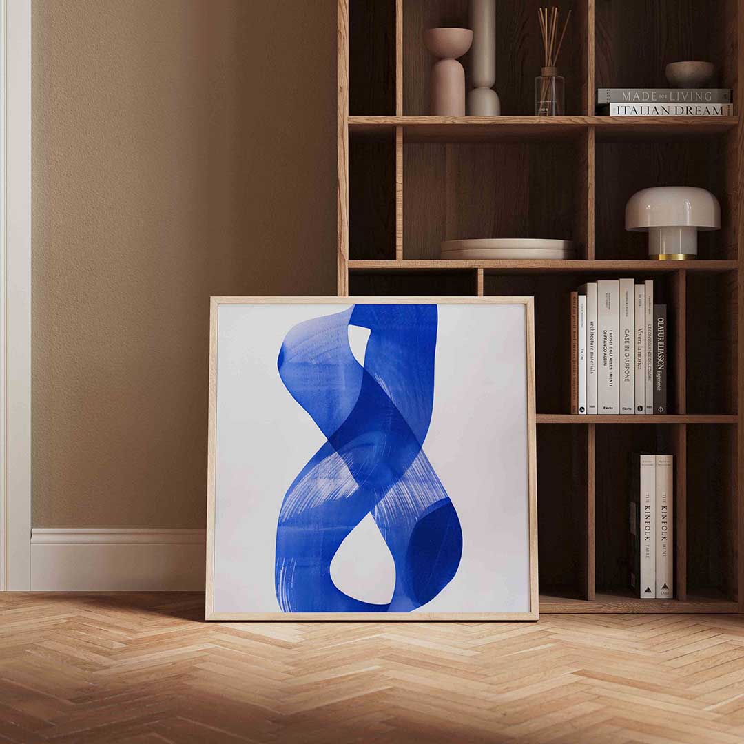 Abstracte blauwe vorm – vierkante design wanddecoratie van WallArtistic