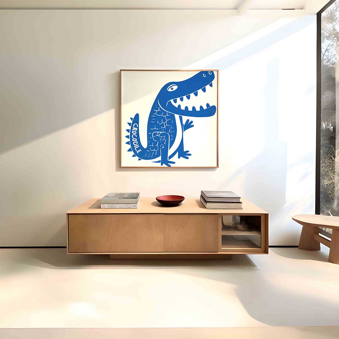 Blauwe krokodil – vierkante dieren wanddecoratie van WallArtistic