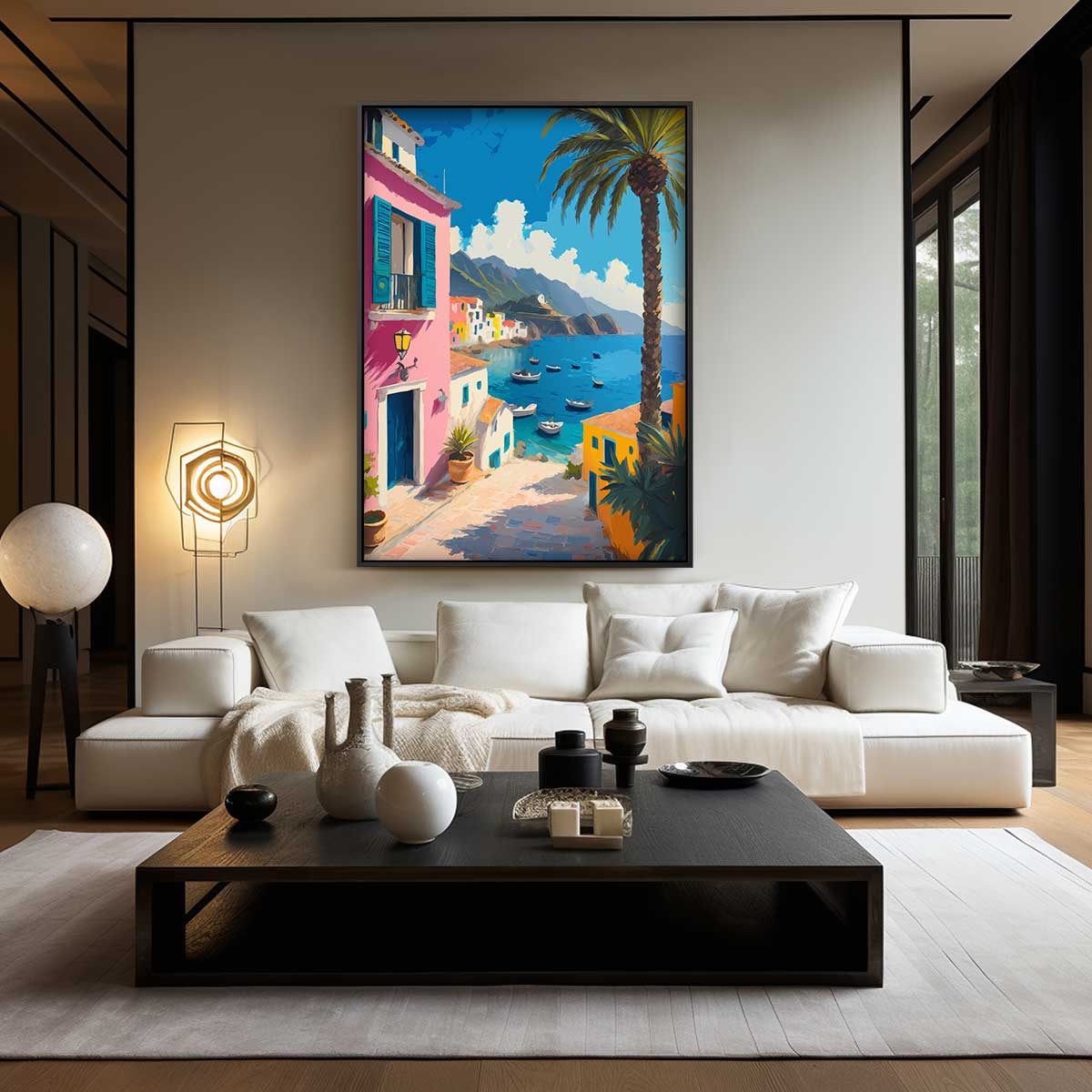 Kleurrijke Italiaanse Kustdroom – staand kunstwerk voor modern interieur