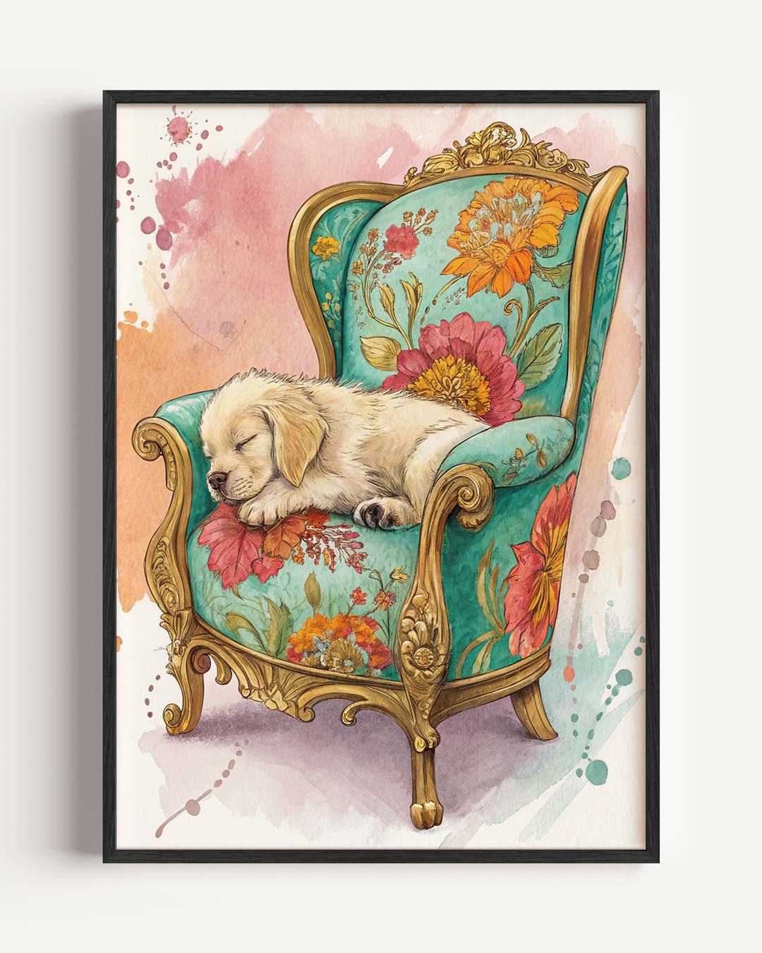 Hond op Sierstoel – zomer portret poster als wanddecoratie