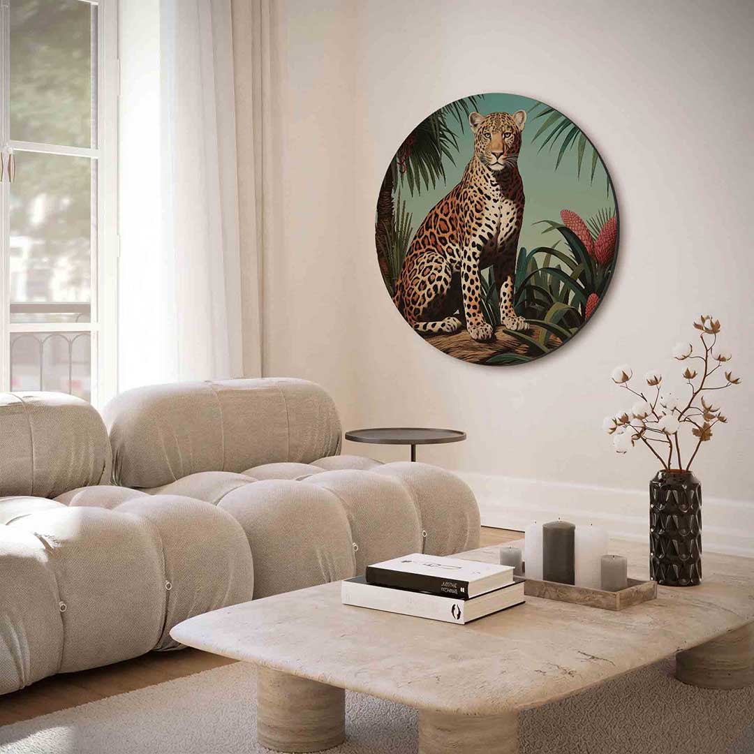 Luipaard in jungle – portret muurcirkel als ronde muurdecoratie
