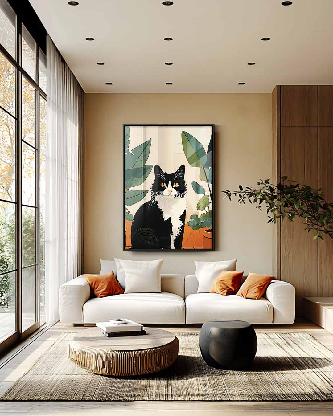 Kat tussen Planten – modern portret kunstwerk van WallArtistic