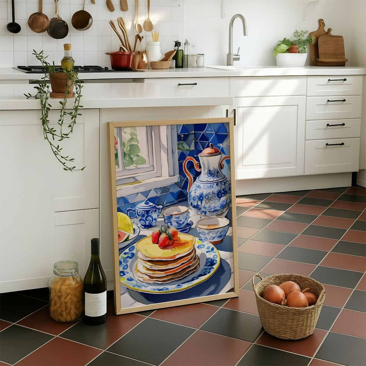 Ontbijt in Blauw – staande muurposter voor keuken of eethoek