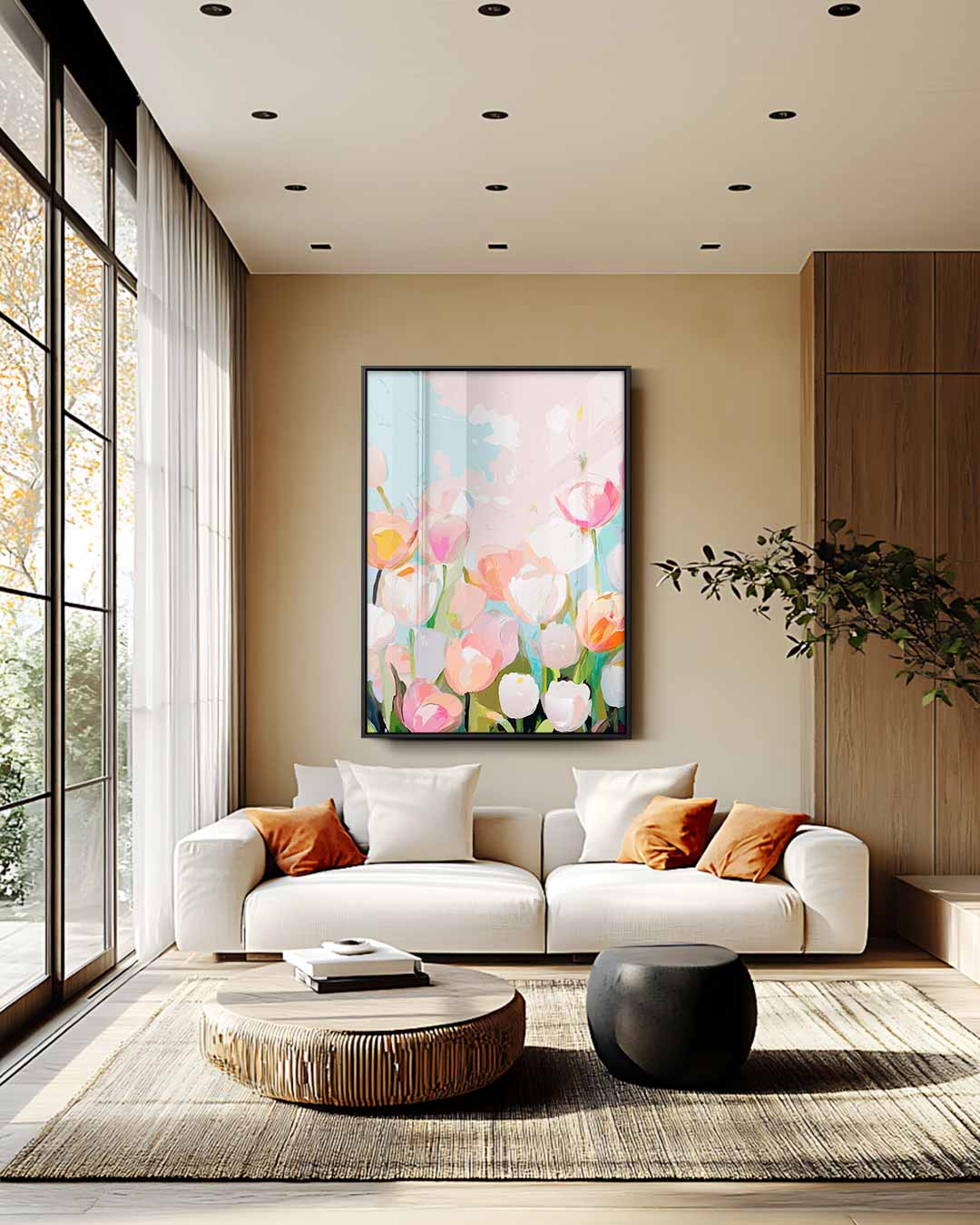 Bloemenpracht in Pasteltinten – staand kunstwerk voor modern interieur