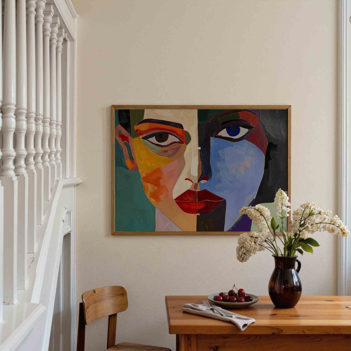 Abstract gezicht – liggende illustratie poster als wanddecoratie