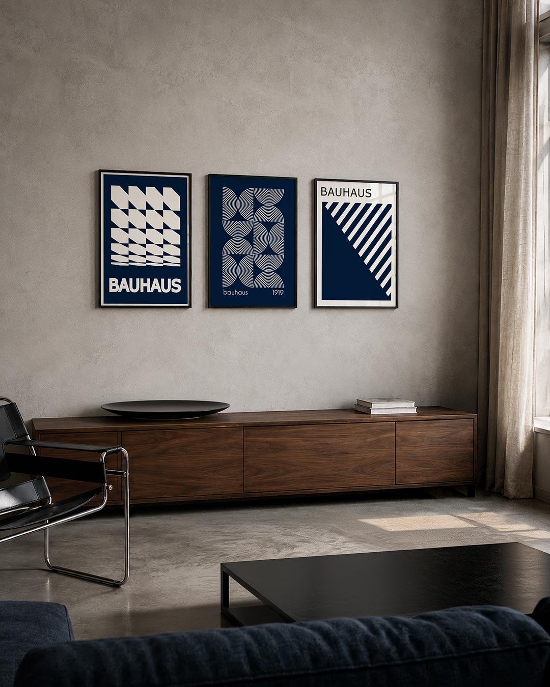 Vormenspel en ritme posterset – tweede productweergave – deze posterset in drie delen toont een dynamisch lijnenspel van