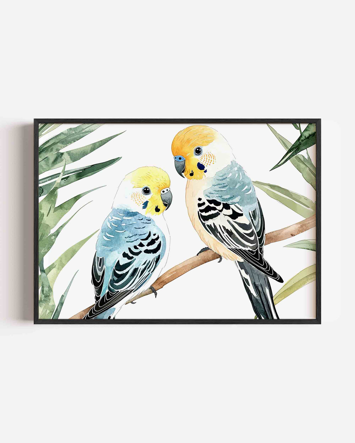 Parkieten op tak – dieren landscape poster als wanddecoratie