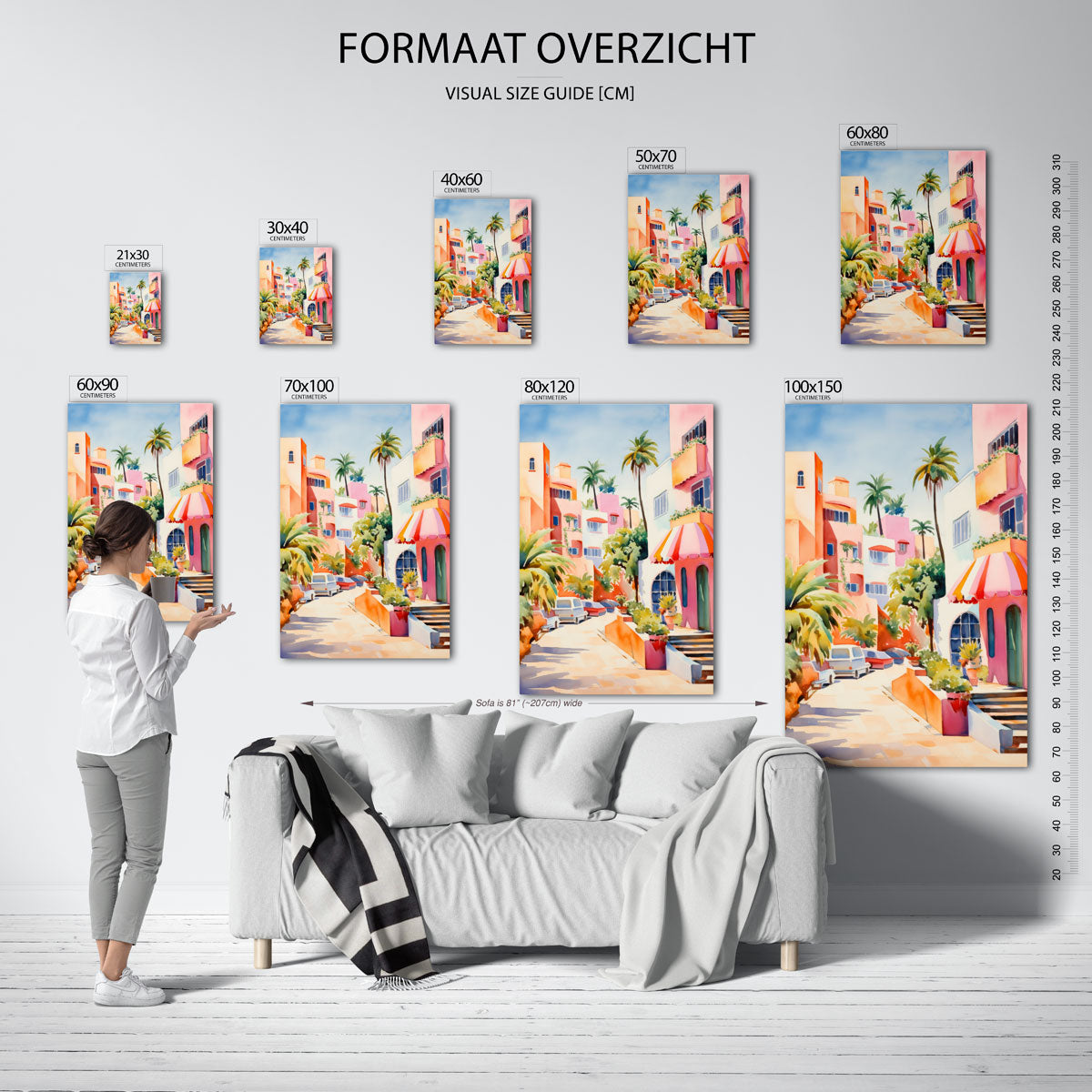 Zonnige straat met palmbomen – staande muurposter voor keuken of eethoek