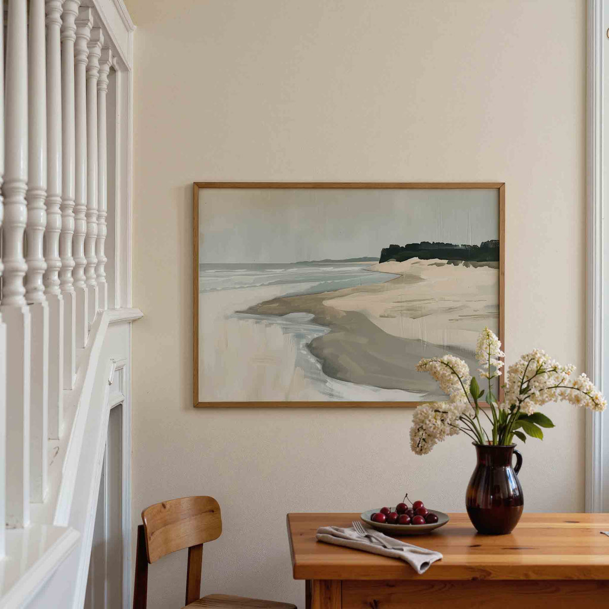 Strand en zee – liggende illustratie poster als wanddecoratie