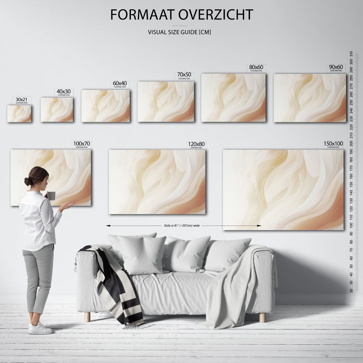 Golvende lijnen – liggende muurposter met abstracte vormen