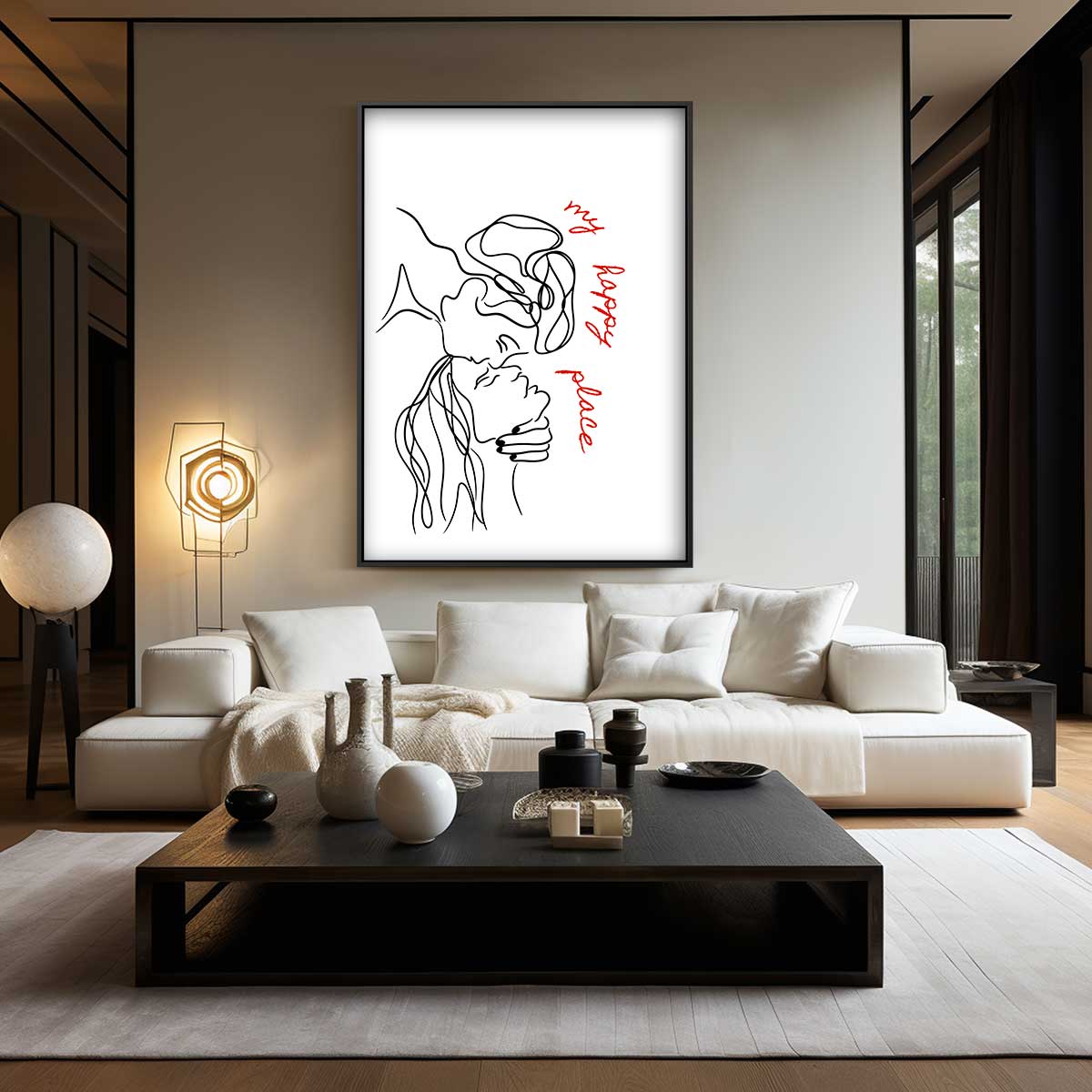 My Happy Place Lijntekening – modern portret kunstwerk van WallArtistic