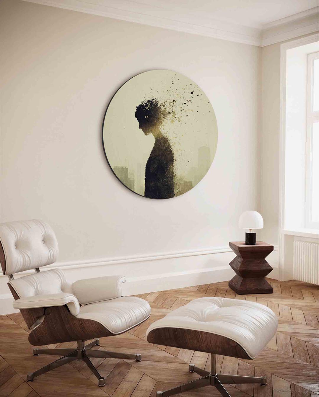 Silhouet van figuur – moderne ronde wanddecoratie met vrouwelijk portret