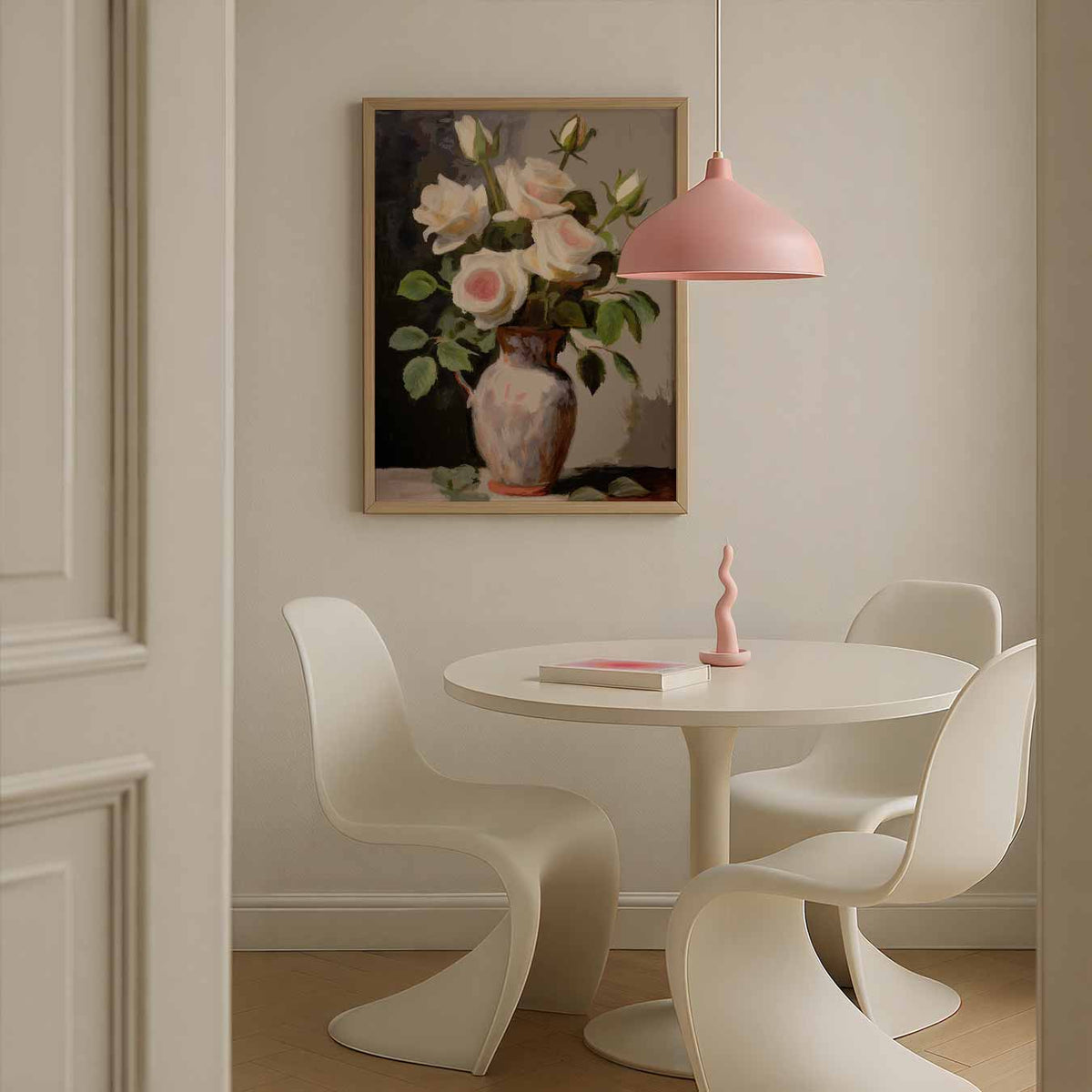 Elegante Witte Rozen in Vaas – bloemen poster in staand formaat