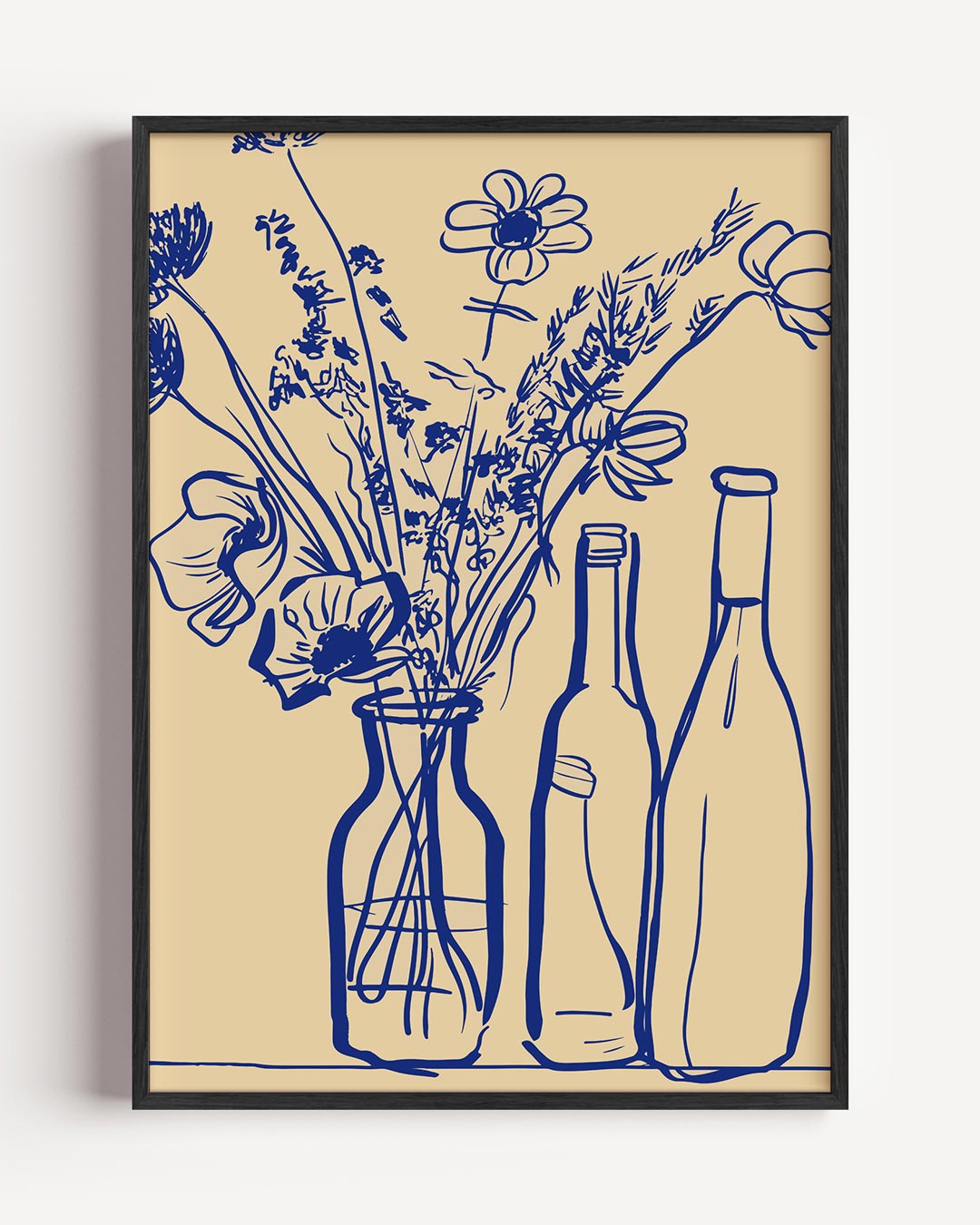 Bloemen en Flessen Lijntekening – zomer portret poster als wanddecoratie