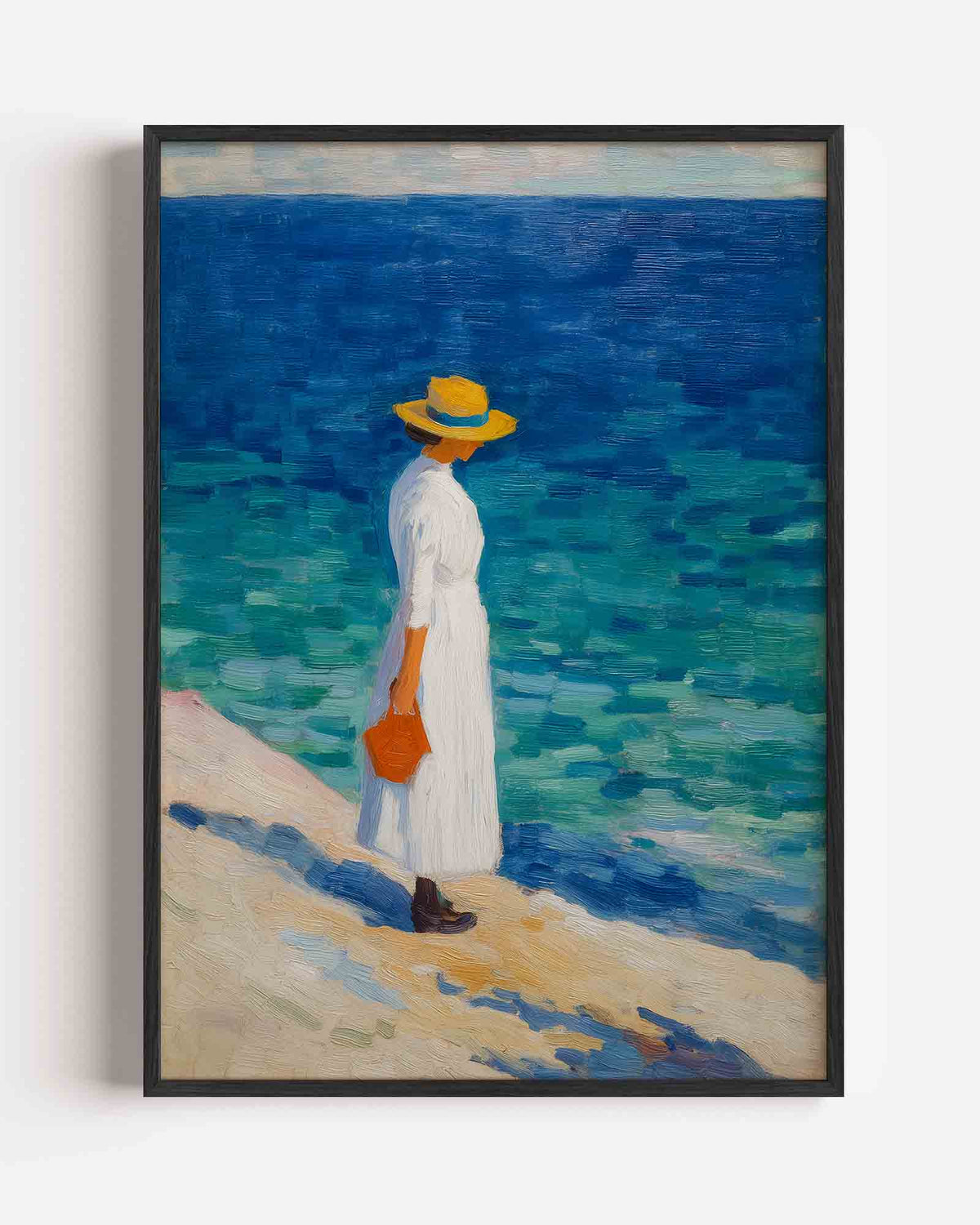 Vrouw bij zee – kleurrijke abstracte portret poster als wanddecoratie