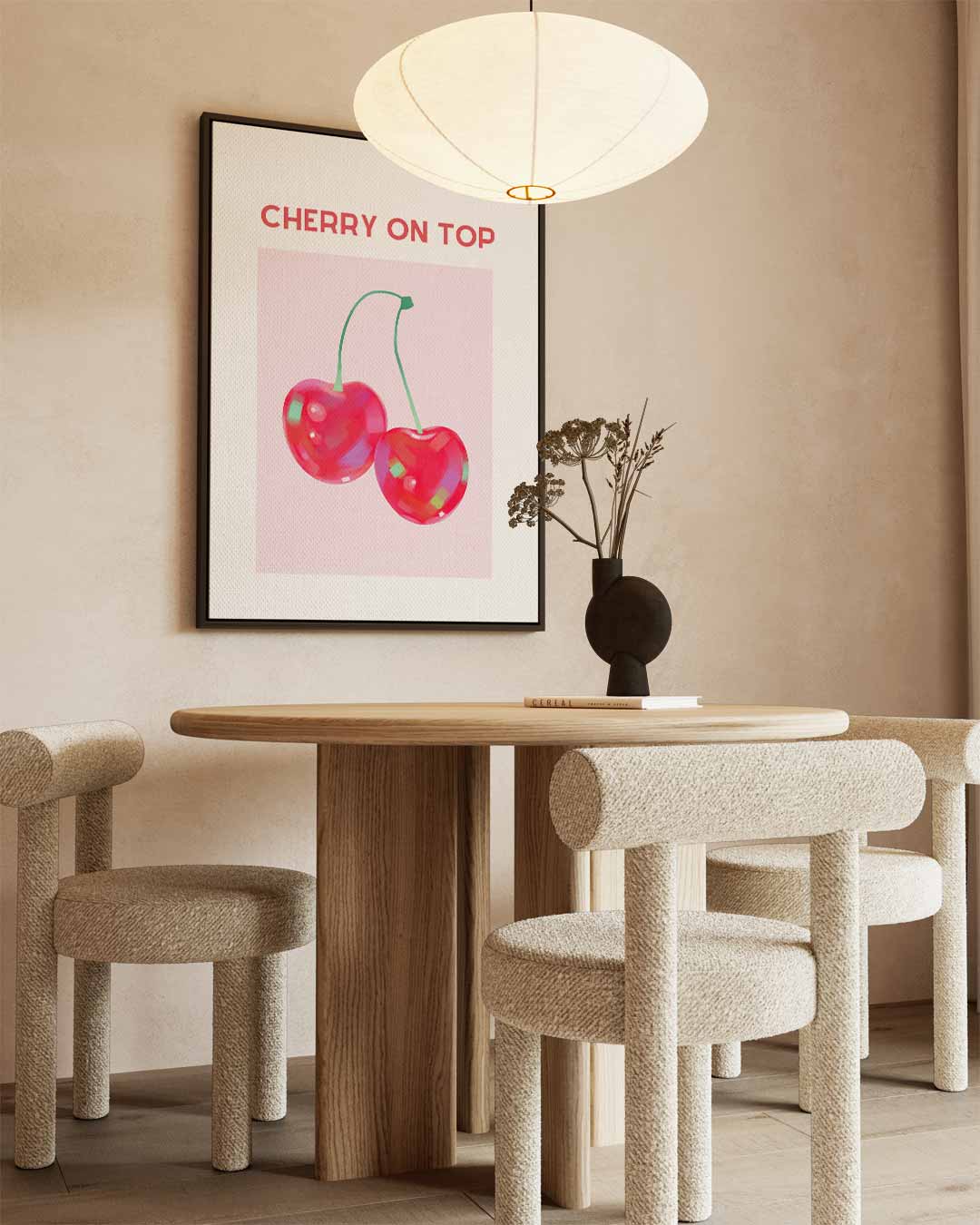 Vrolijke Kersentopper – canvas wanddecoratie in portret formaat