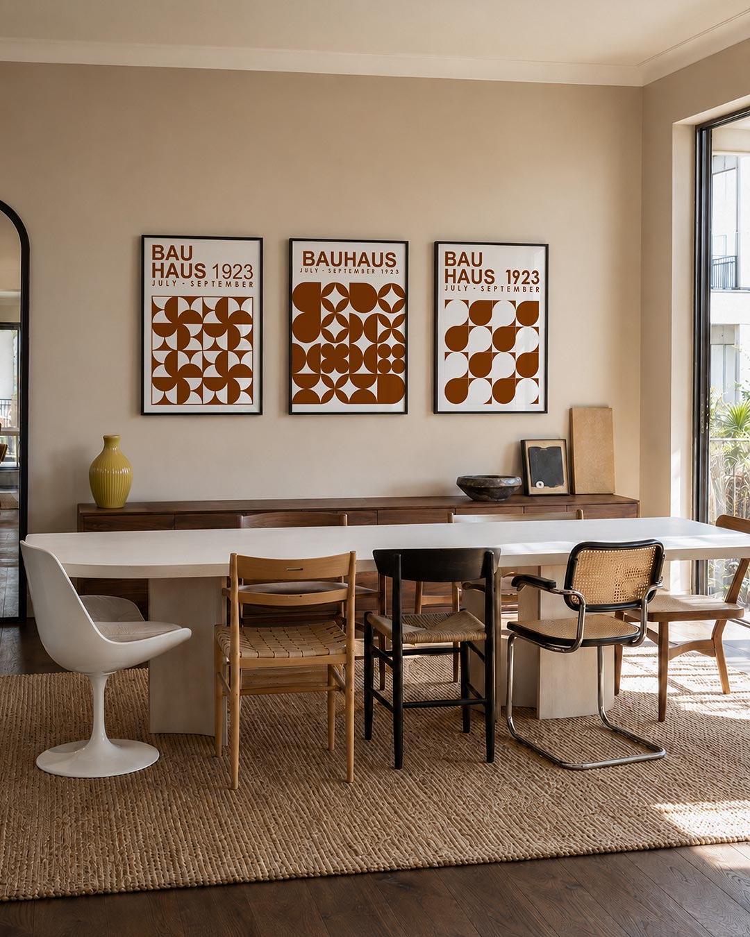 Vorm en ritme posterset – tweede productweergave – deze posterset in drie delen toont een speelse combinatie van cirkels en