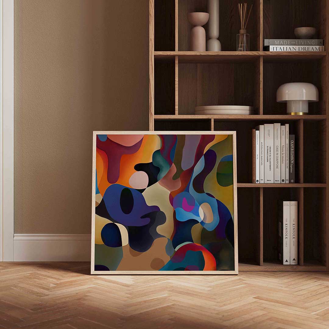Vloeiende vormen – vierkante wanddecoratie met kleur en vorm van WallArtistic