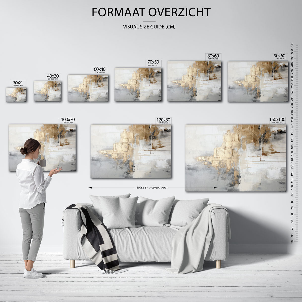 Abstracte beige en grijze – liggende muurposter met abstracte vormen