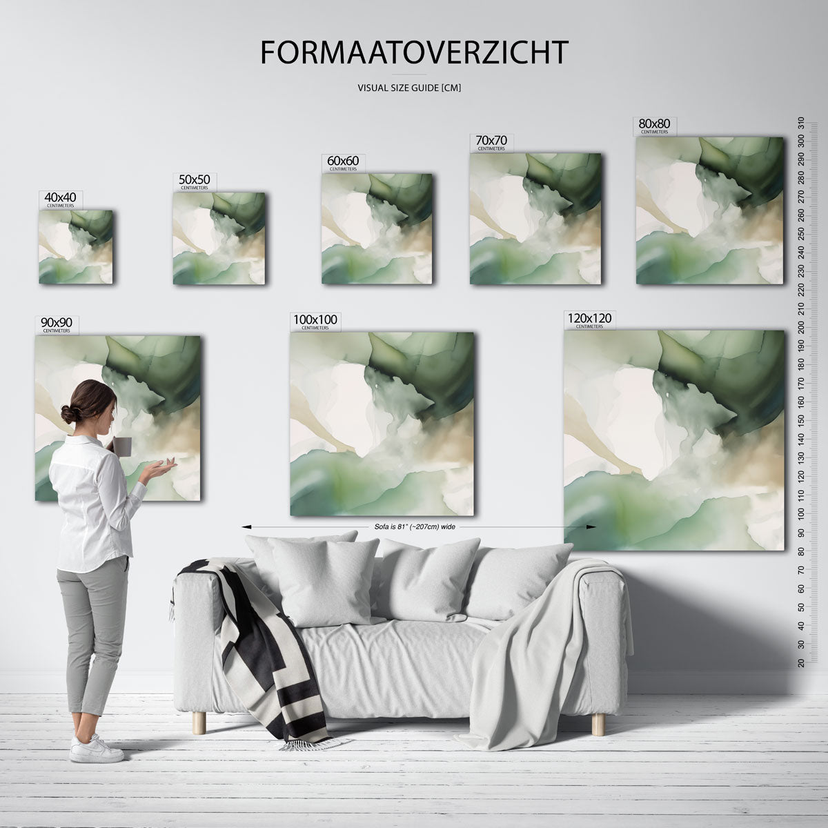 Abstracte groene vormen – vierkante muurposter met abstracte vormen