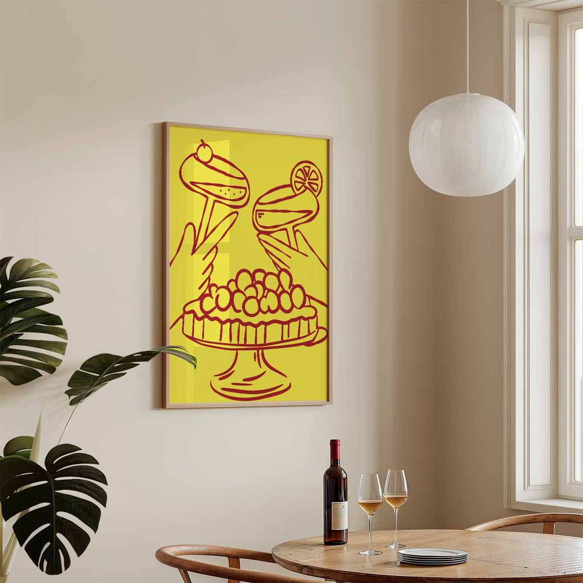 Feestelijke Cocktail & Taart Illustratie – keukenposter in staand formaat