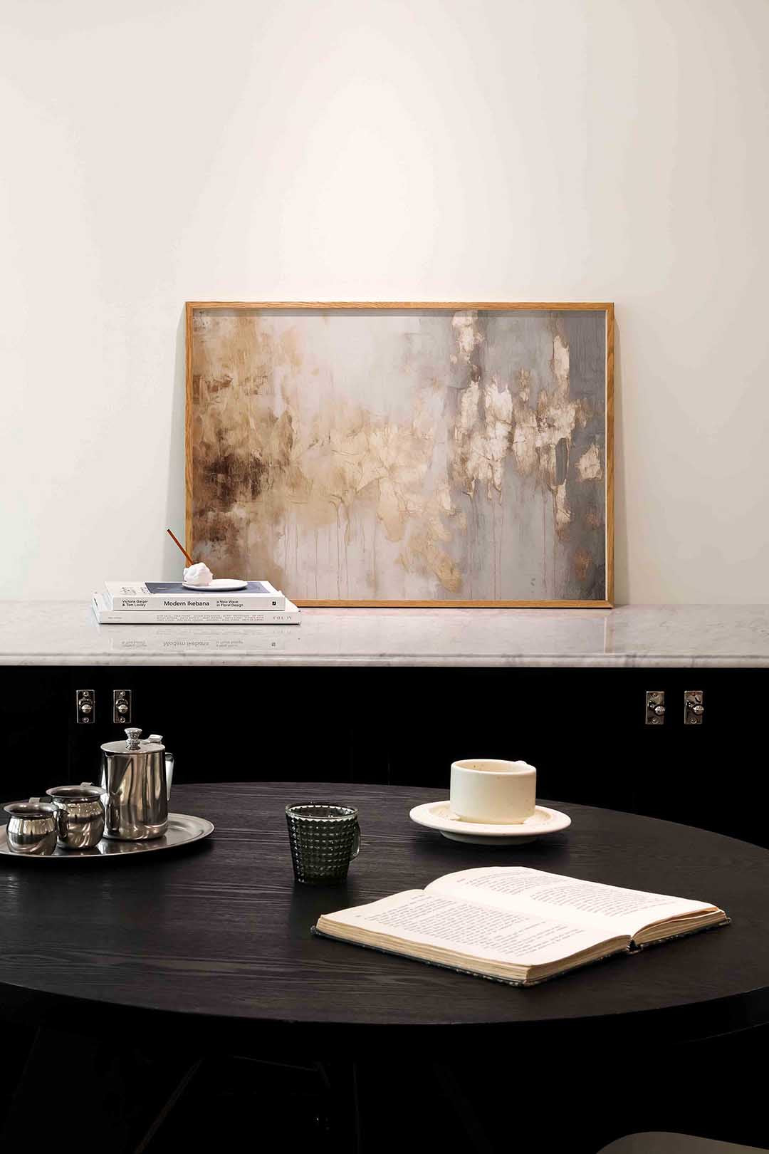 Goud en grijs abstracte – abstracte poster in liggend formaat