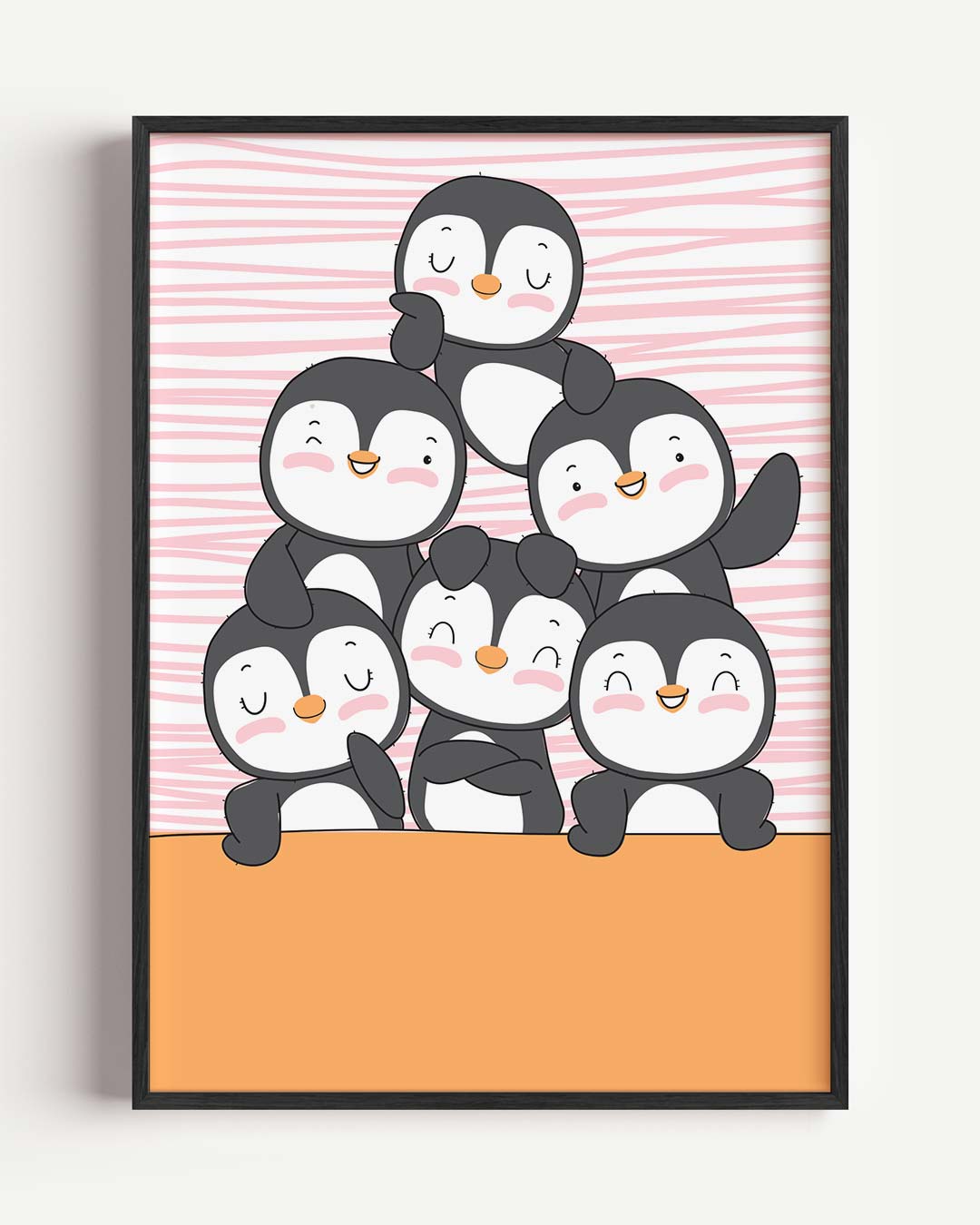 Vrolijke Pinguïn Vriendjes – kids portret poster als wanddecoratie