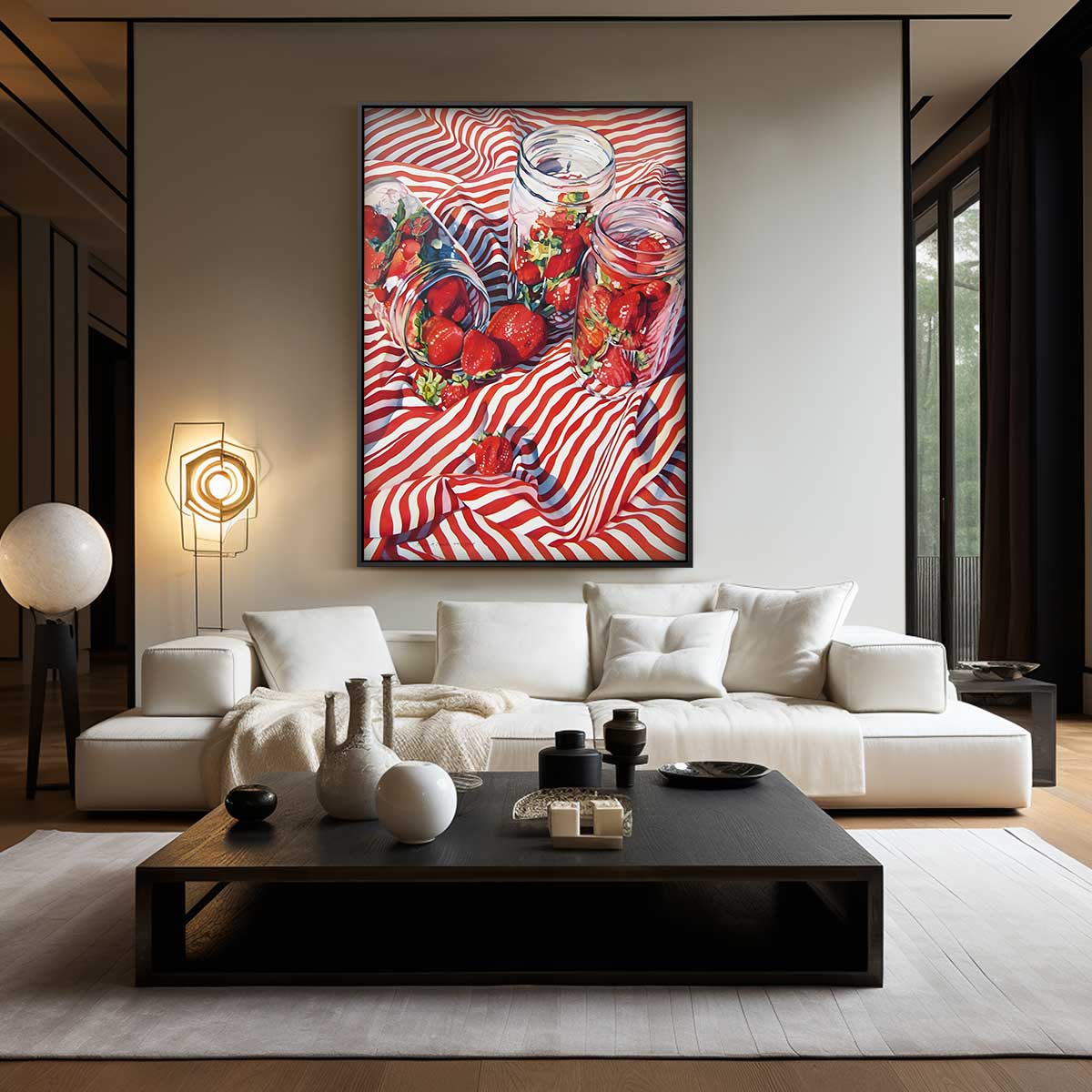 Zomerse Aardbeien in Potten – canvas wanddecoratie in portret formaat