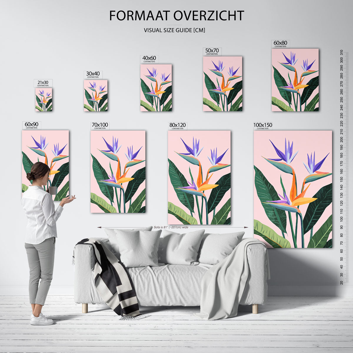 Tropische bloemen – staande muurposter met hedendaagse illustratie