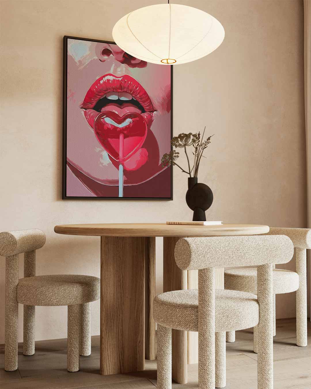 Lollipop Lips – kunstwerk met zwarte baklijst
