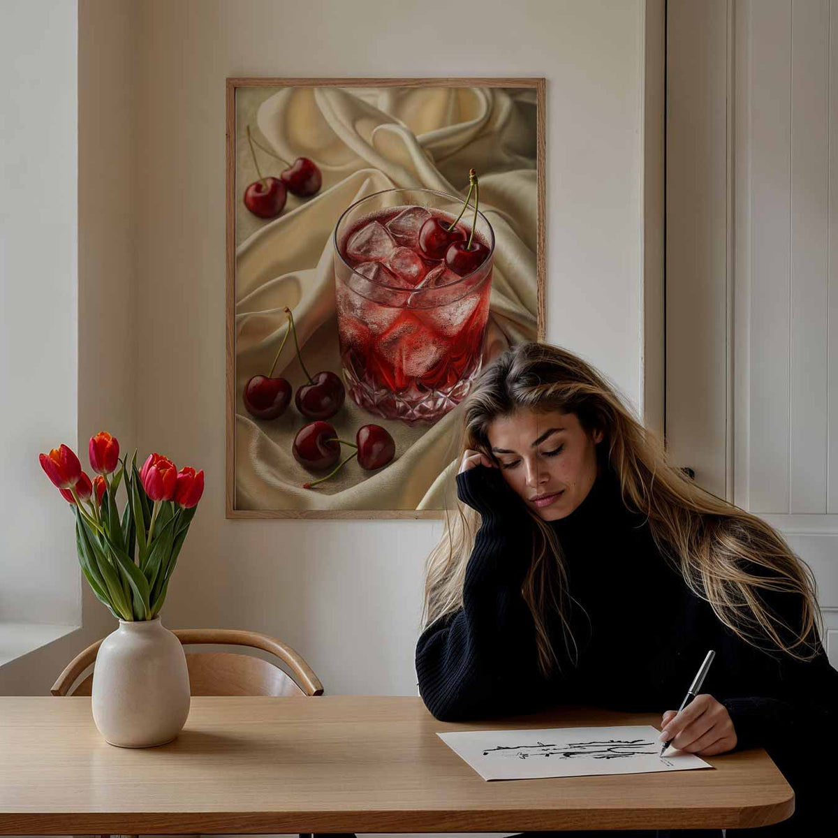 Luxe Kersen Mocktail – zomer poster als frisse staande wanddecoratie