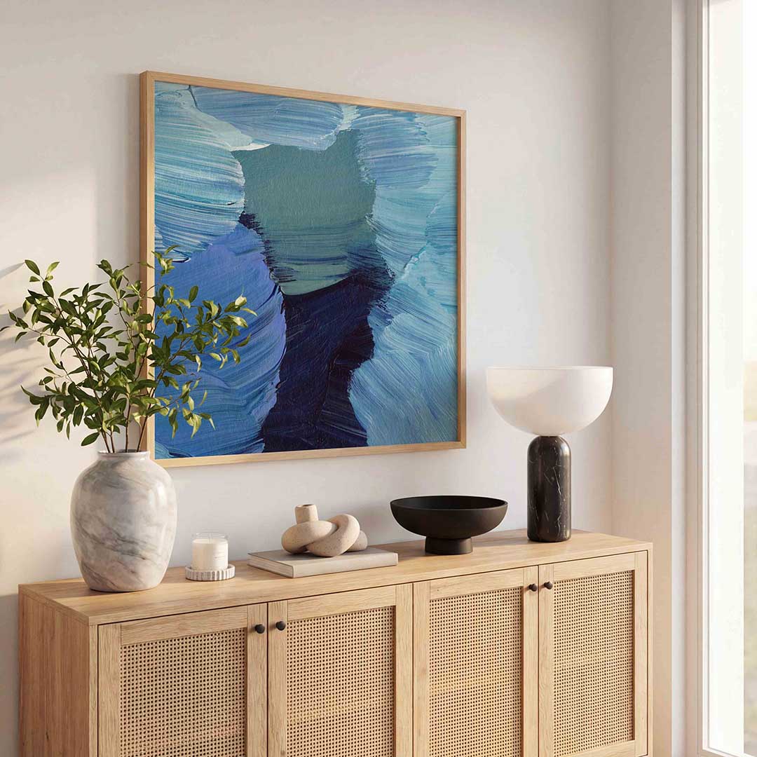 Blauwe penseelstreken – schilderkunst als moderne vierkante poster