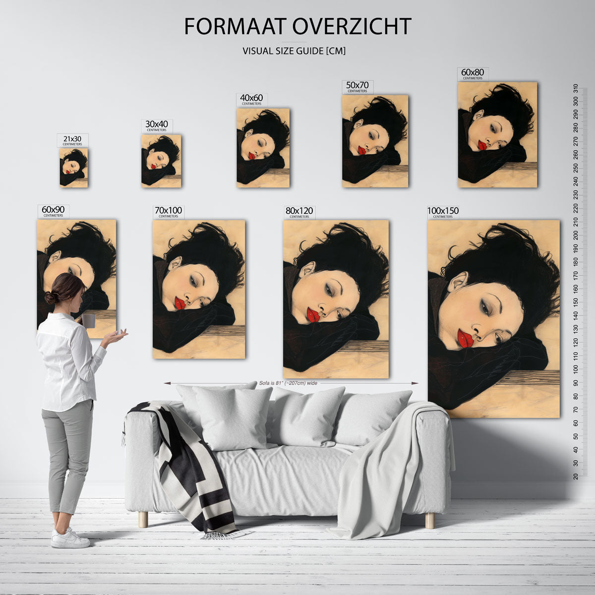 Vrouw met rode lippen – staande muurposter met hedendaagse illustratie