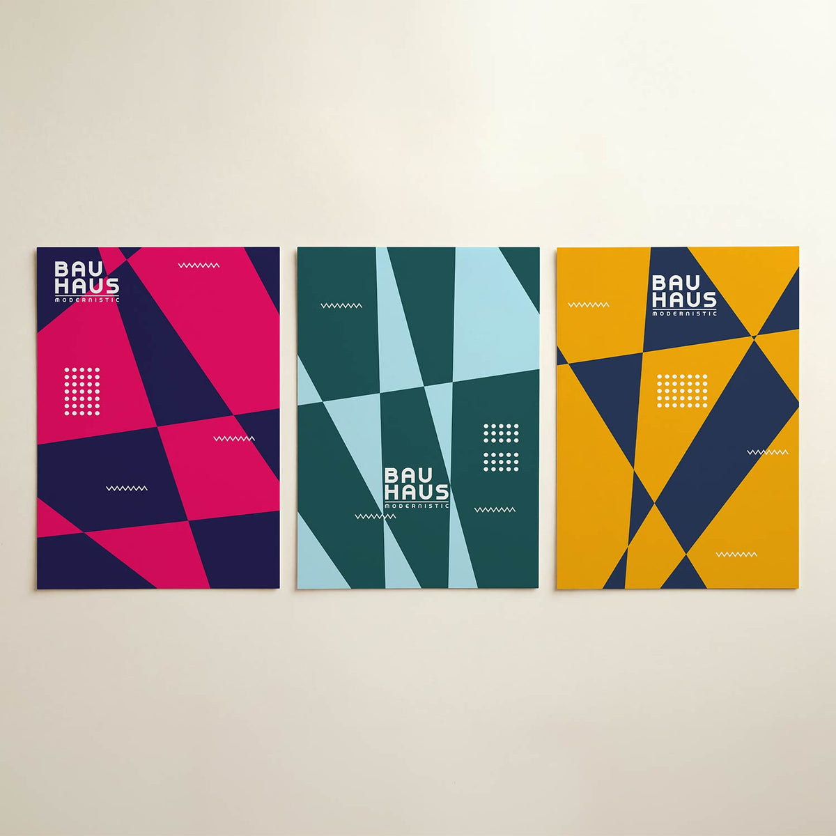 Kleurrijke vlakken posterset – detailweergave – deze posterset in drie delen toont een dynamisch spel van roze en