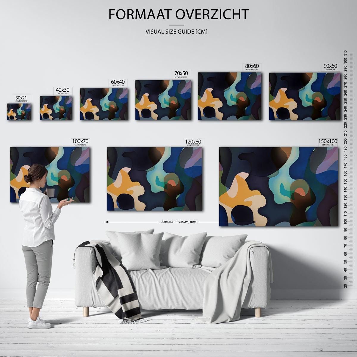 Abstracte vormen – liggende muurposter met kleurrijke abstracte vormen