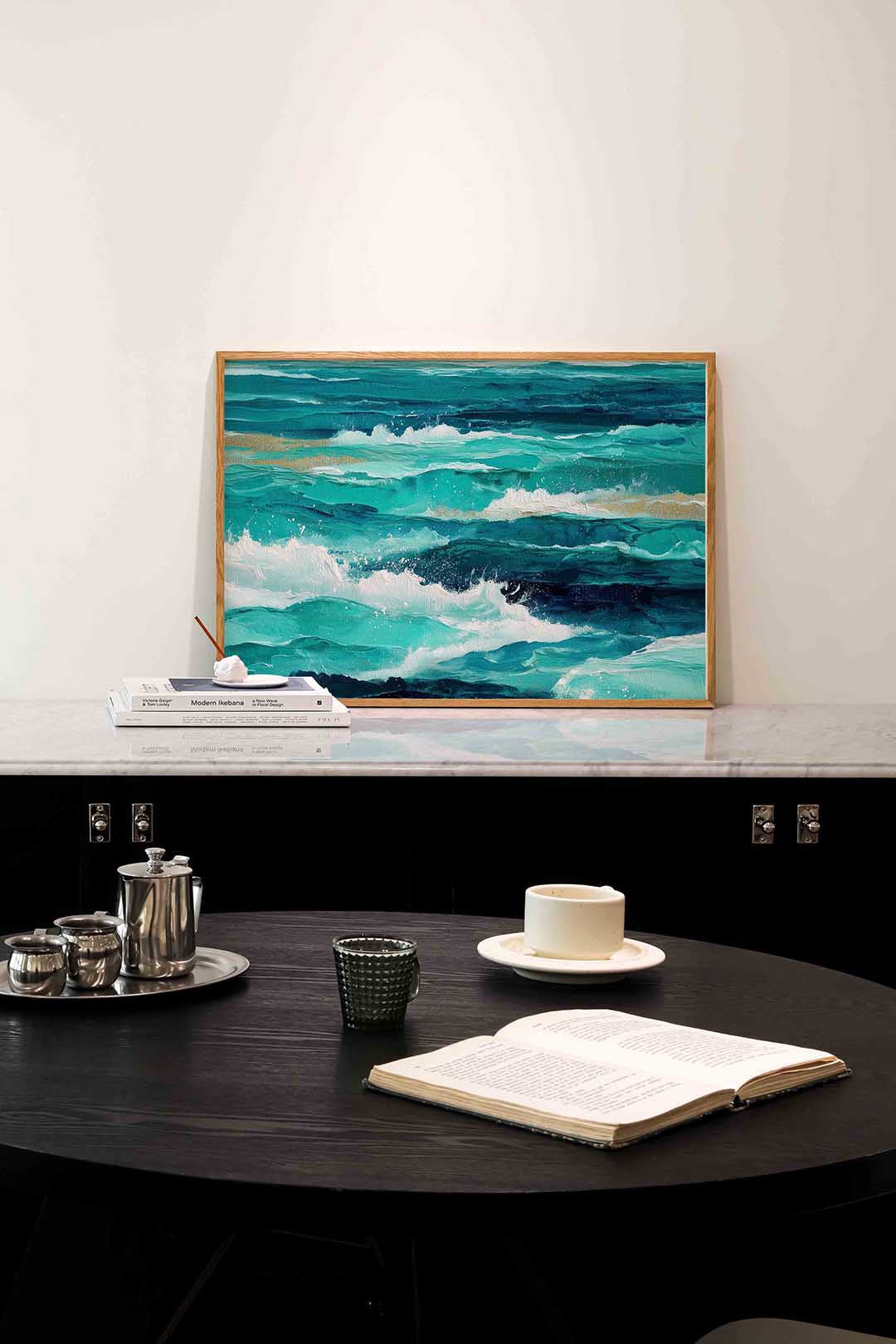 Golven in blauw – abstracte poster in liggend formaat