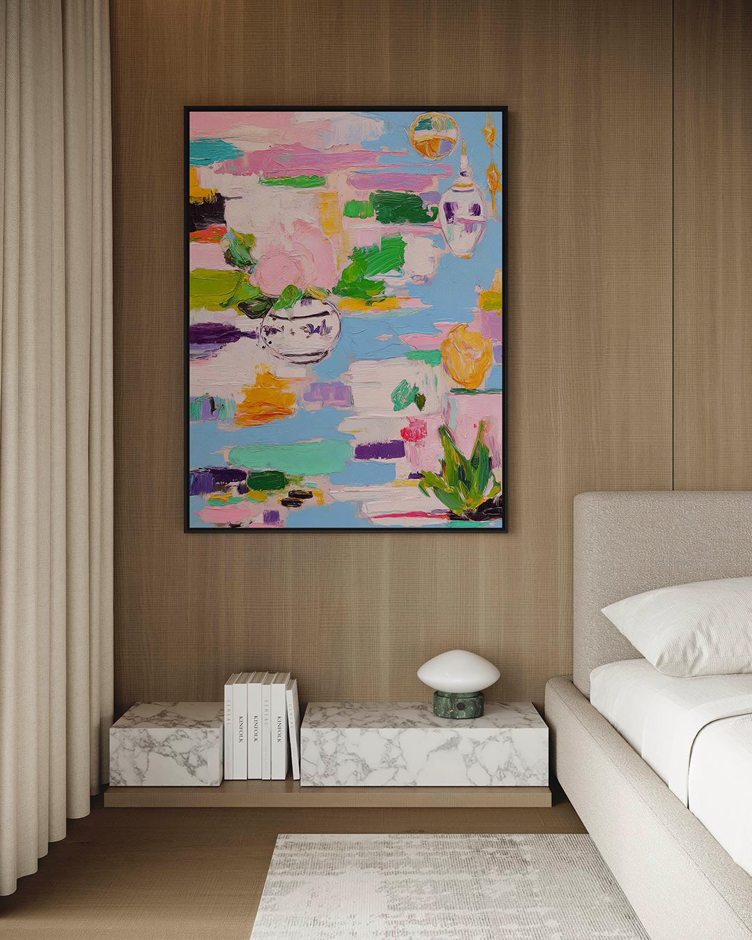 Kleurrijke bloemvormen – kunstwerk op canvas, dibond of plexiglas