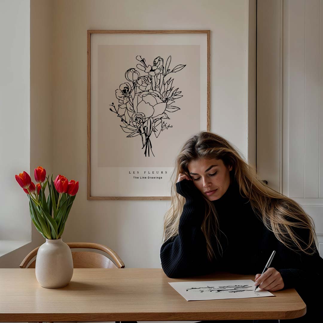 Lineaire Bloemenpracht – bloemen poster in staand formaat