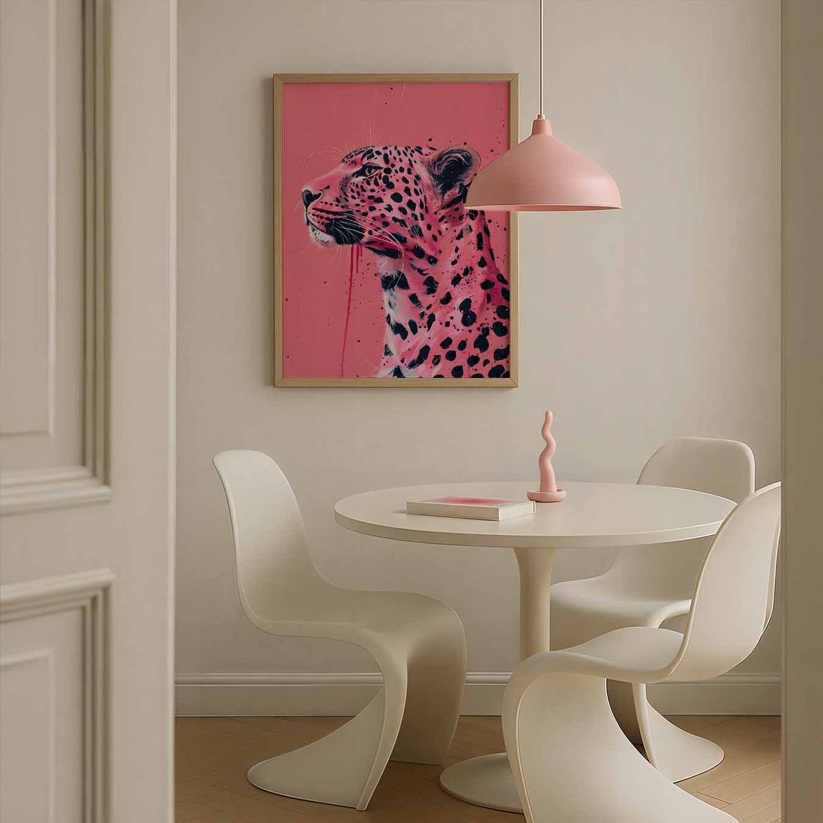 Stijlvolle Luipaard in Roze – Streetart wandkunst als portret poster