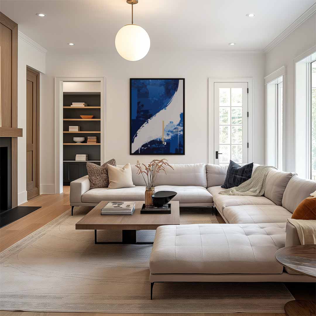 Expressieve Blauwe Abstractie – staand kunstwerk voor modern interieur