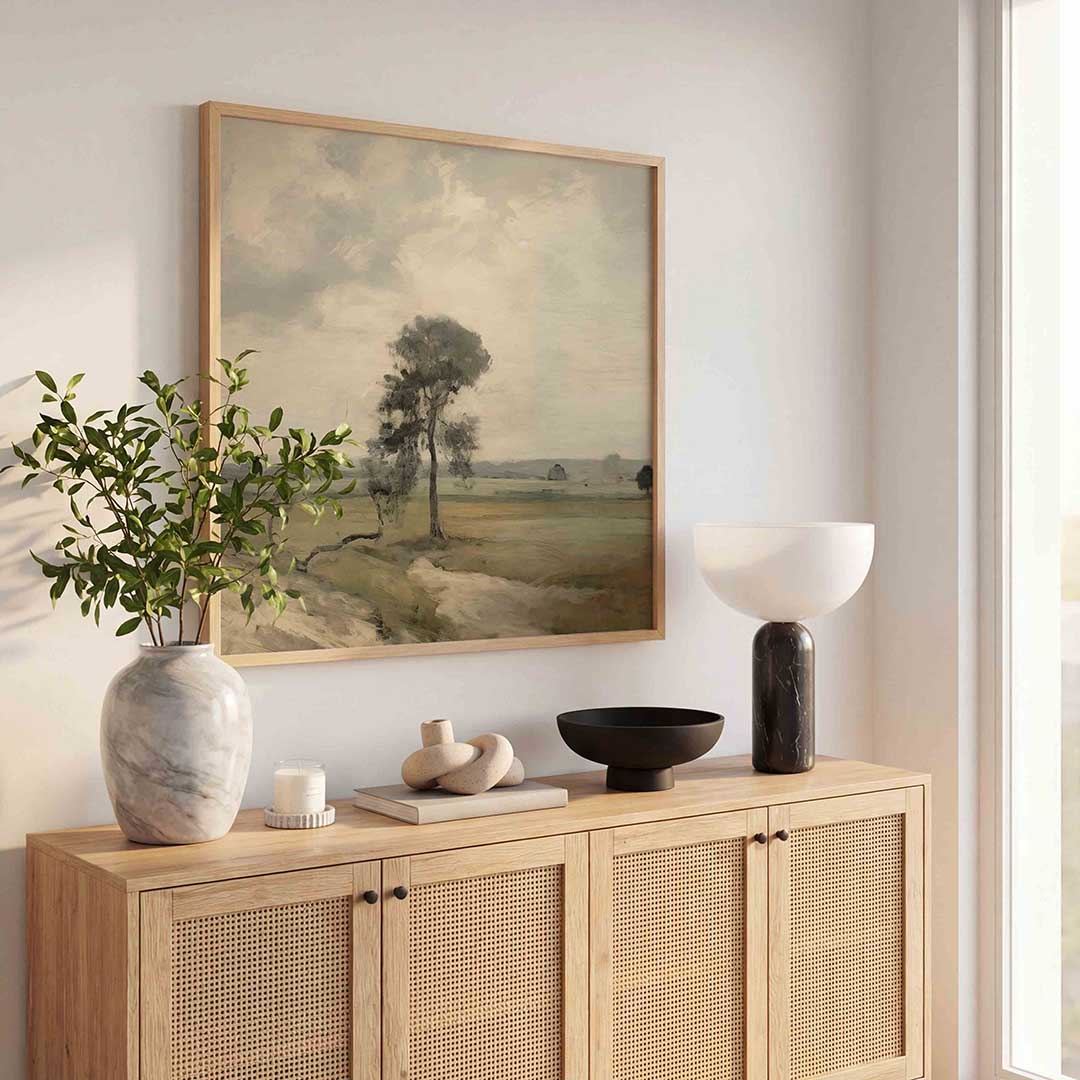 Landschap met boom – vintage poster in vierkant formaat