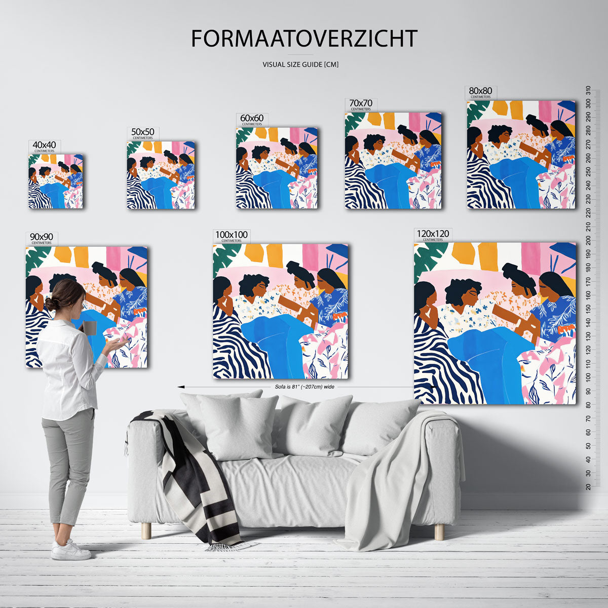 Vrouwen in kleurrijke patronen – vierkante muurposter voor een modern interieur
