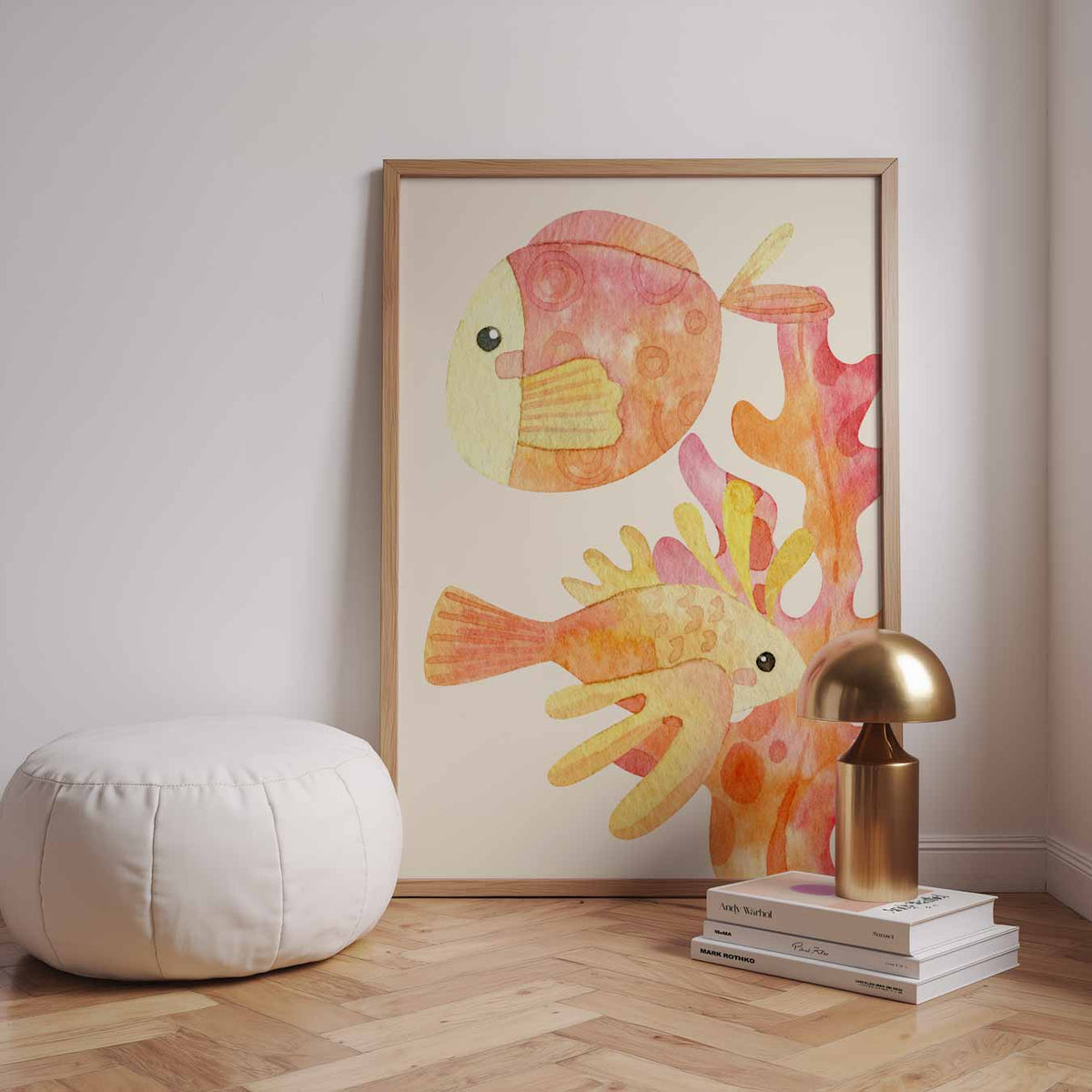 Goudvis en Koraal – dierenillustratie als portret poster