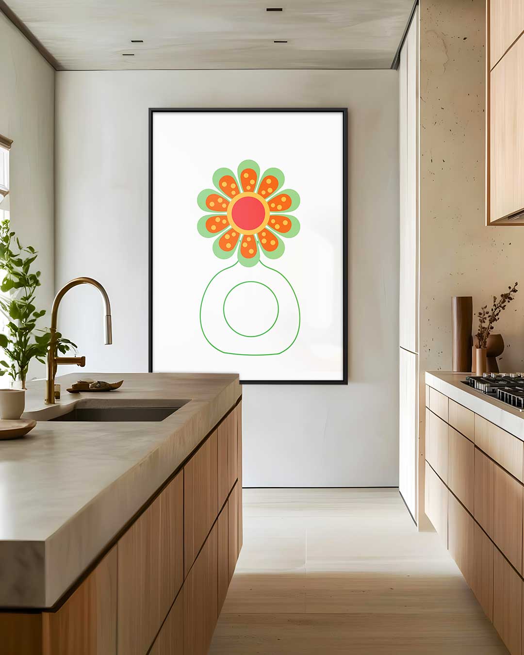 Vrolijke Bloem Illustratie – dibond wanddecoratie in staand formaat