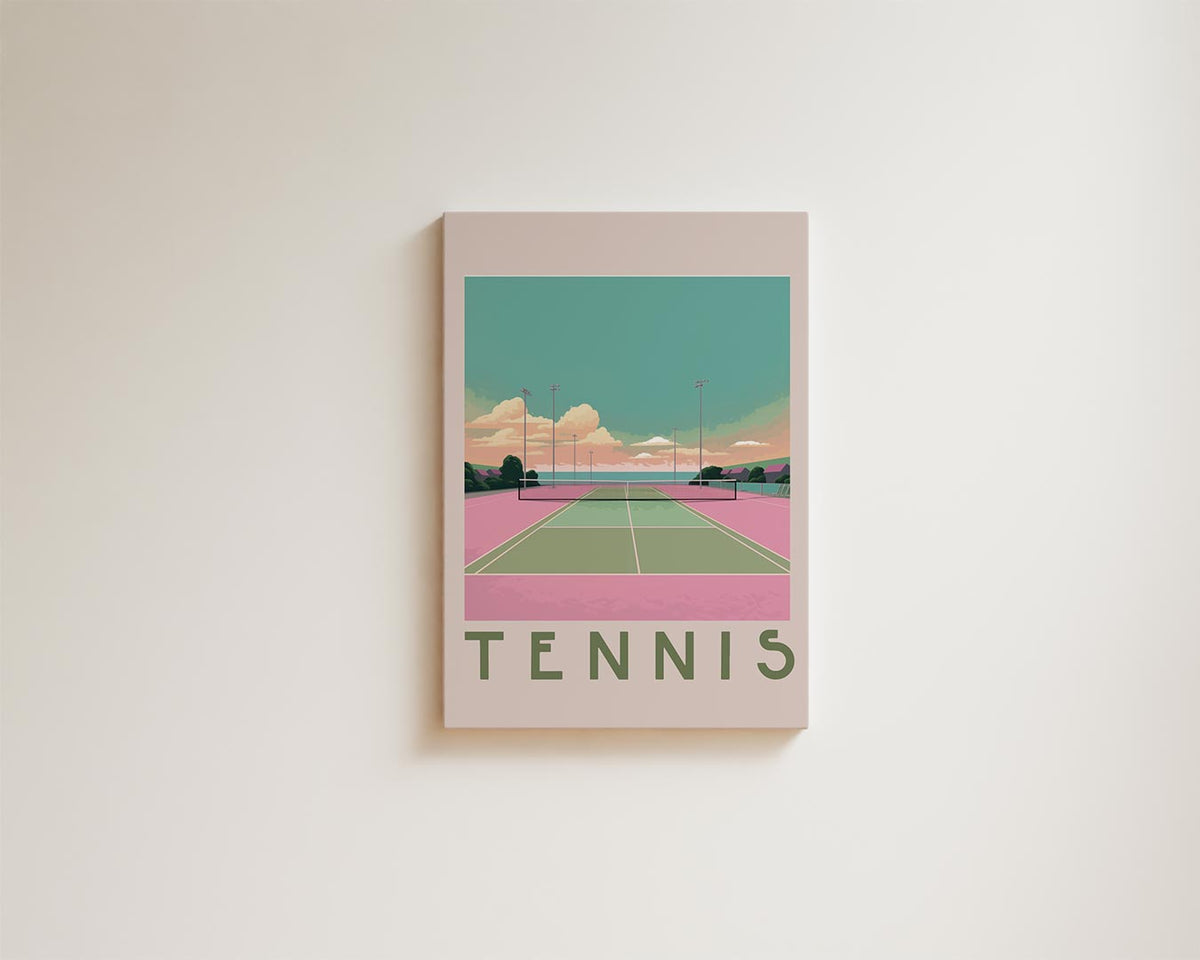 Kleurrijke Tennisbaan Zonsondergang – modern portret kunstwerk van WallArtistic