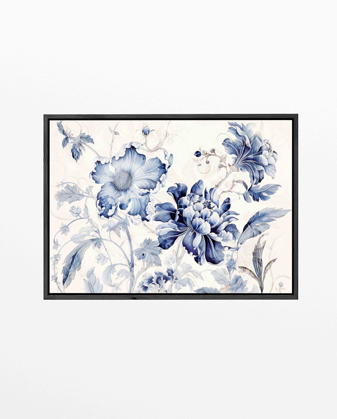 Florale blauwe compositie – liggend bloemen kunstwerk