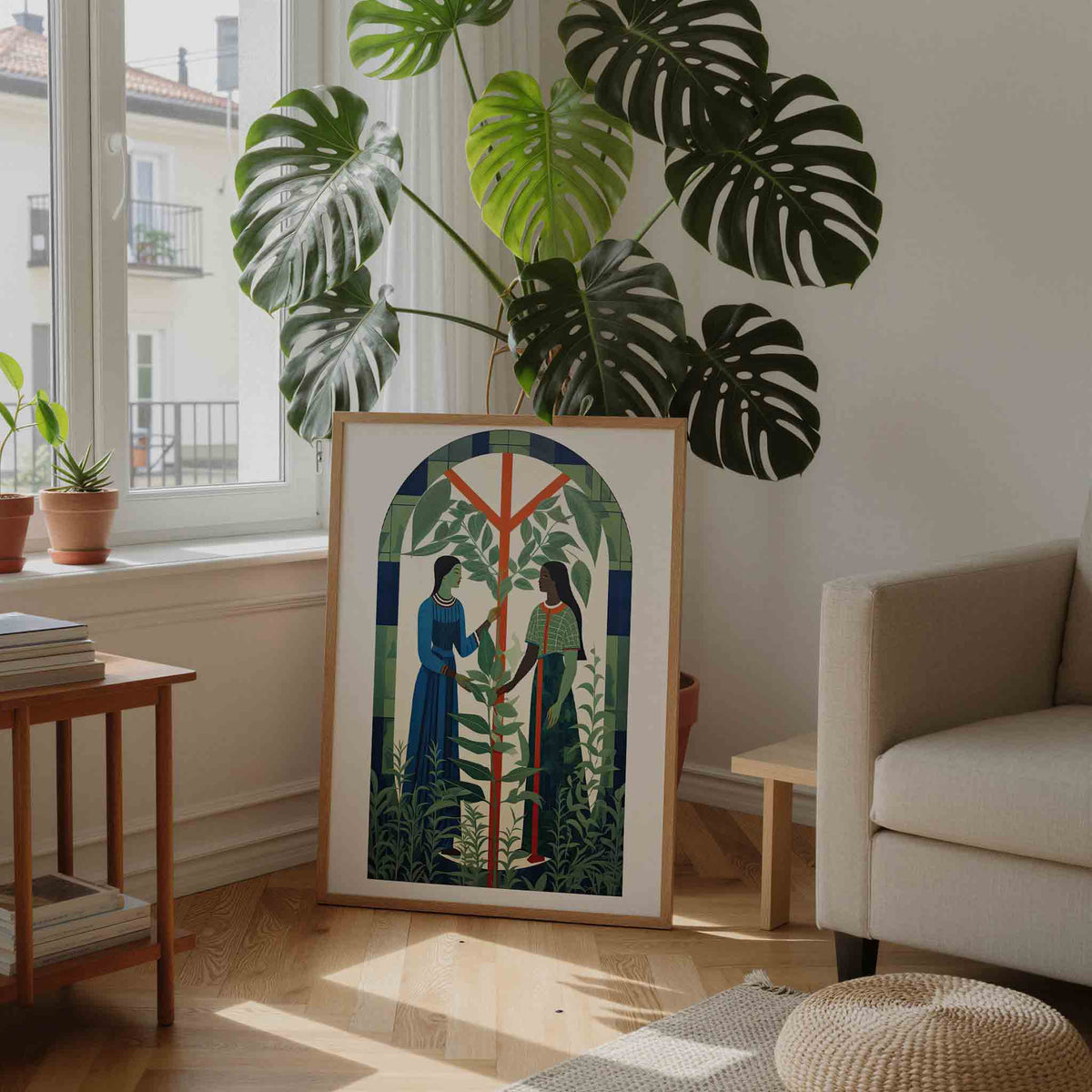 Twee figuren met planten – staande botanische wanddecoratie van WallArtistic