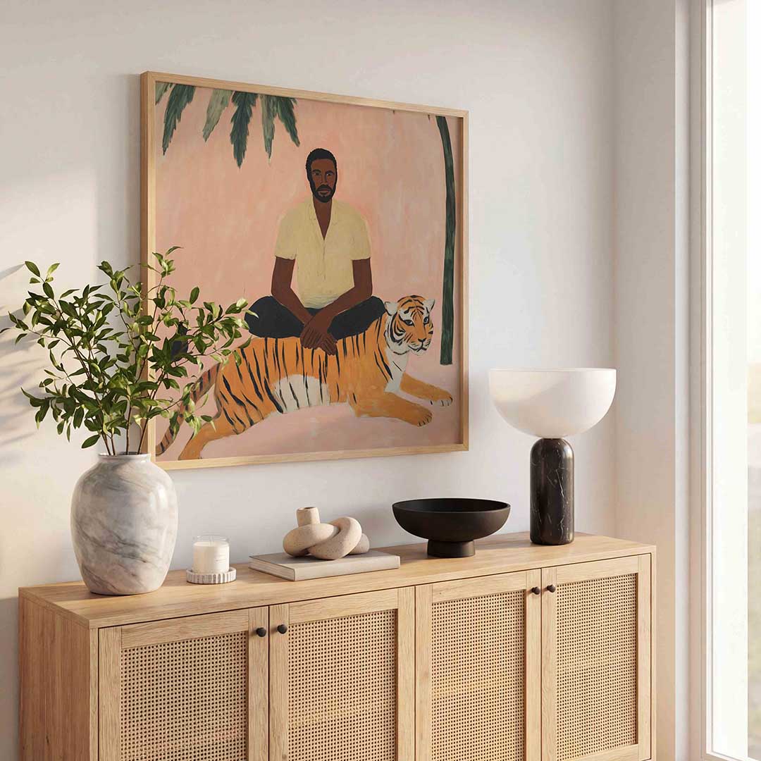Man met tijger – vierkante jungle wanddecoratie van WallArtistic